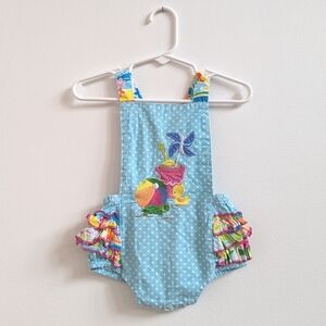 Indigo Soul Kids Sunsuit Bubble Romper Baby Girls Sz 9m Ruffle Boutique Beach